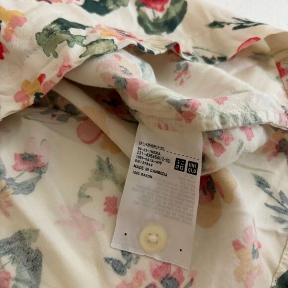 Uniqlo Shirt Women's Large Floral Button Up Short Sleeve Casual Boho Top - Picture 7 of 8